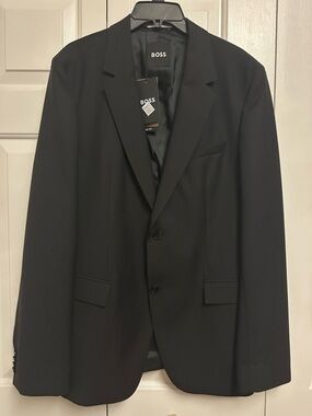 BOSS Huge Men's Black Virgin Wool Blend Sport Coat Two-Button Suit Jacket 42R